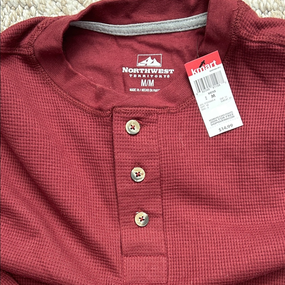 Northwest Territory Burgundy Long Sleeve Waffle Henley Shirt - Picture 3 of 3